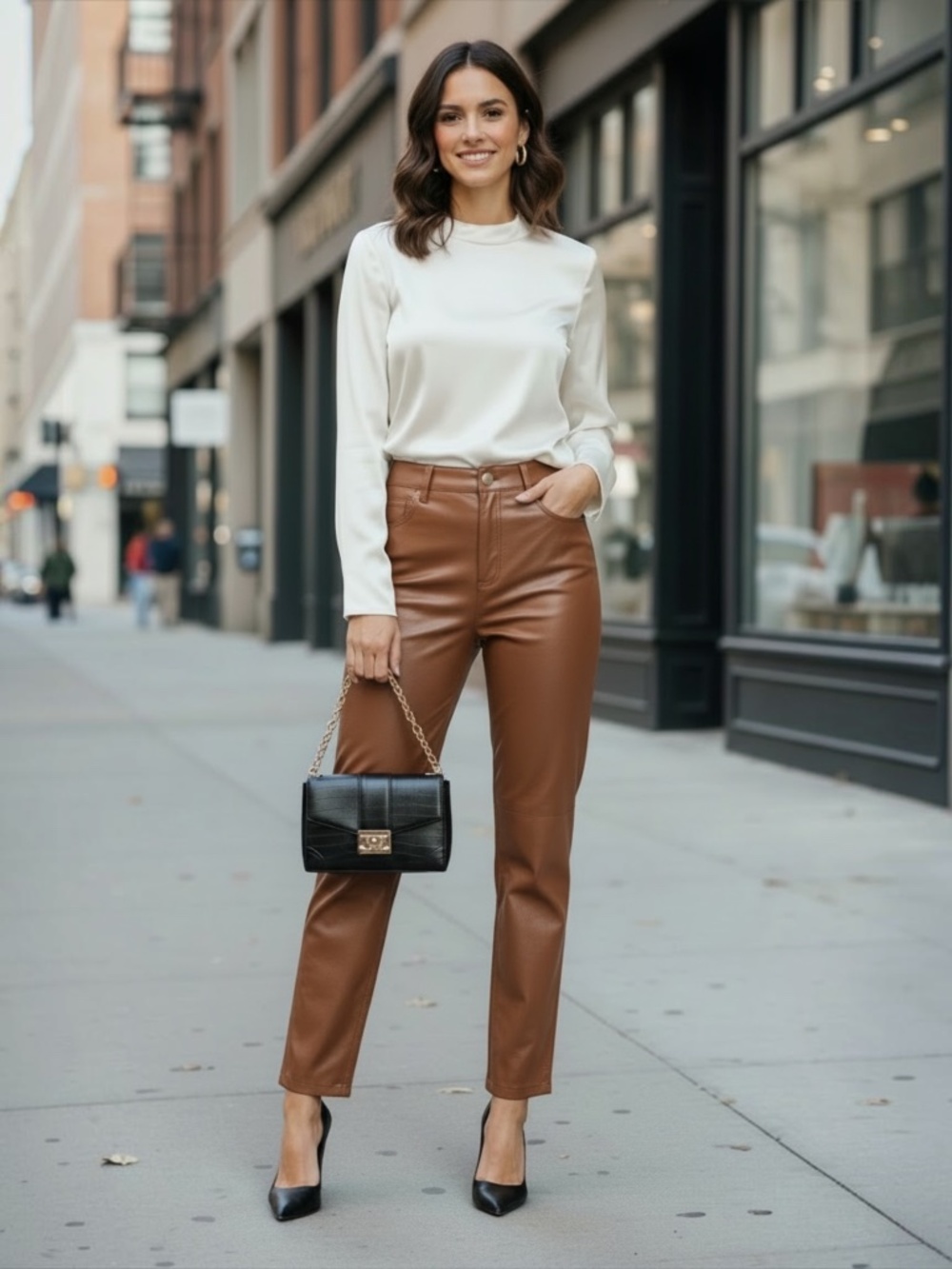 Talbots Faux Leather Ankle Pants in Brown 14P